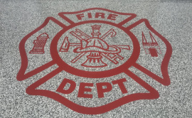Poly Coated Fire Department Floor With Insignia Atop
