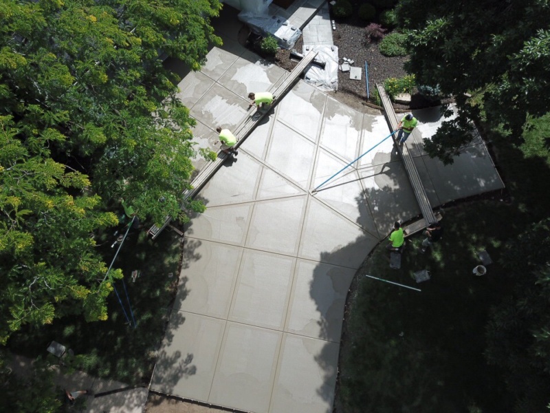 aerial view of concrete finishing after tooling joints