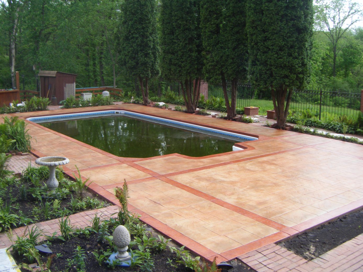 Walkway Slate Pool With Stamped Concrete